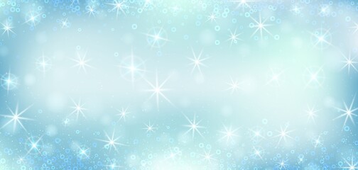 Naklejka na ściany i meble Blue bokeh background. Christmas glowing lights with sparkles. Holiday decorative effect.