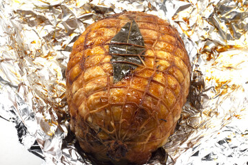roasted meat with baked bay leaf