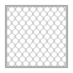 Fototapeta premium metal fence wire mesh isolated on white background, net fence silver steel, mesh silver, iron barbed wire frame