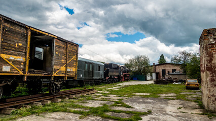 Train cars standing at the old railway station