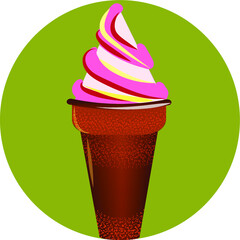 Creamy, sweet ice cream with cream. Colorful, delicious dessert for design.