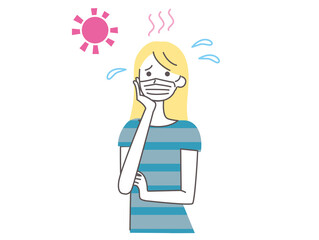 女性　マスク　熱中症　イラスト