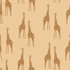 Abstract  seamless pattern with giraffes on sand background. Vector illustration