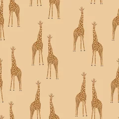 Deurstickers Afrikaanse dieren Abstract naadloos patroon met giraffen op zandachtergrond. vector illustratie