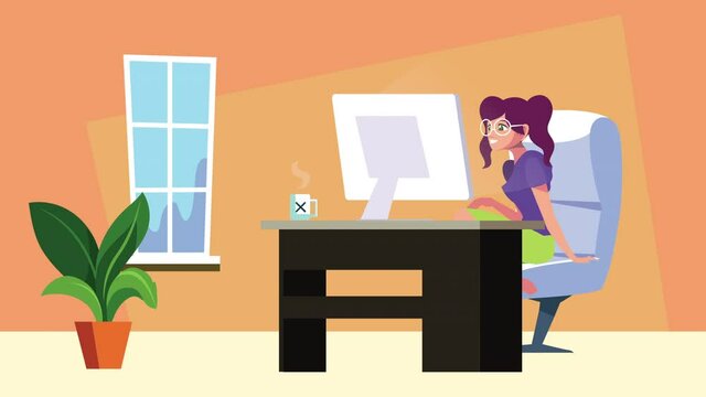 woman in office work at home campaign animation