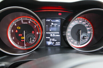 Sporty hatchback gauge cluster