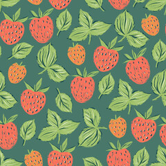 Digital painted seamless pattern with strawberries. Bright summer berries background. Illustration for paper and textile design.