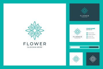 Fototapeta premium flower logo design in line art style with business card premium vector.