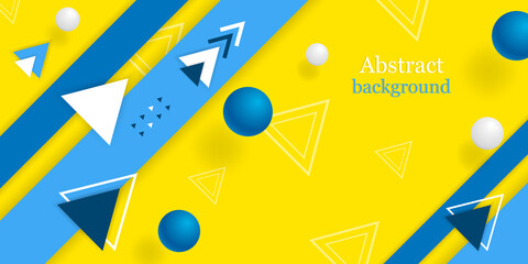 Abstract background 3D. Vector illustration with geometric shapes. Balls and triangles. Horizontal banner.
