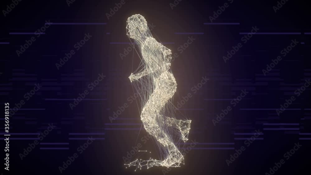 Aufkleber Colored running wire man from lines and dots loop animation. 3d render 4K UHD