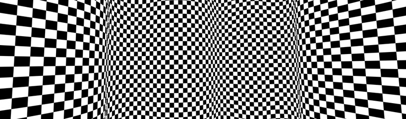 Fototapeta premium Siatka wzór szachownicy w 3d wymiarowej perspektywy wektor abstrakcyjne tło, tekstura flagi wyścigu Formuły 1, czarno-biała kratkę ilustracji.