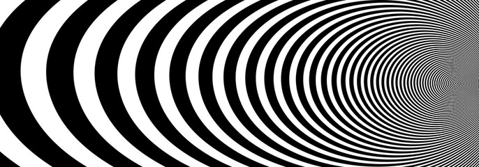 Abstract op art black and white lines in hyper 3D perspective vector abstract background, artistic illustration psychedelic linear pattern, hypnotic optical illusion. - obrazy, fototapety, plakaty
