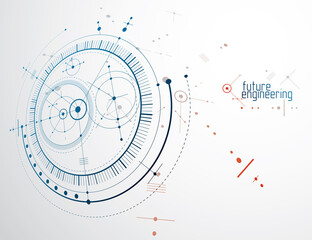 Naklejka premium Engineering technology vector wallpaper made with circles and lines. Technical drawing abstract background.
