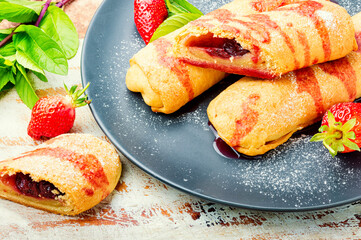 Homemade pies with strawberries.