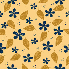 Leaves and flowers seamless pattern design. Lettering poster, or t-shirt textile graphic design. Wallpaper, and wrapping paper.