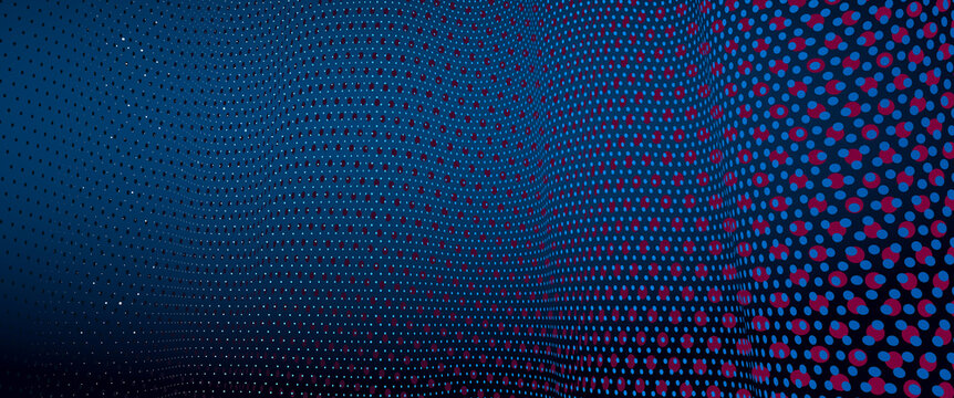 3D abstract dark blue background with dots pattern vector design, technology theme, dimensional dotted flow in perspective, big data, nanotechnology. © Sylverarts