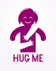 Beloved woman with care hands of a lover or friend hugging her around from behind, vector icon logo or illustration in simplistic symbolic style.