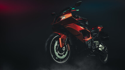 motorcycle in studio. 3d rendering and illustration.
