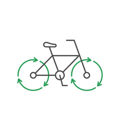 Obraz premium Bicycle with recycle arrows line icon. Eco friendly transportation. Healthy lifestyle concept. Bike wheels spinning. Alternative commuting to save the earth. Vector illustration, flat,clip art,outline
