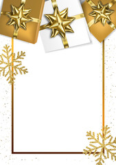 Holiday frame with bows and gift boxes. Vector illustration