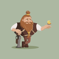 Dwarf's hunter admires a butterfly