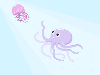 Little octopus catches a jellyfish