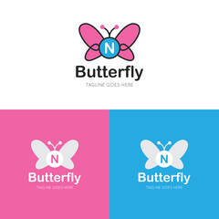 initial letter n butterfly logo and icon vector illustration design template