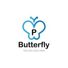 initial letter p butterfly logo and icon vector illustration design template