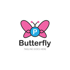 initial letter p butterfly logo and icon vector illustration design template