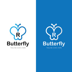 initial letter r butterfly logo and icon vector illustration design template