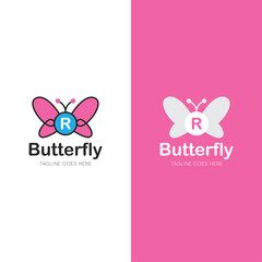 initial letter r butterfly logo and icon vector illustration design template