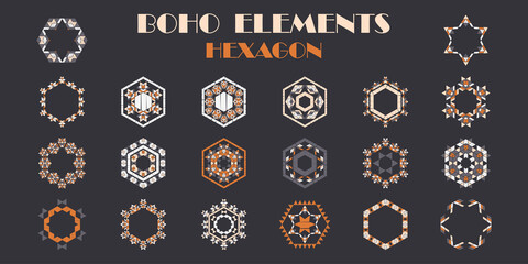 Set: Hexagon. Geometry. Design with manual hatching. Textile. Ethnic boho ornament. Vector illustration for web design or print.