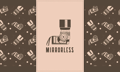 Hand drawn mirrorless and lens with seamless pattern vector set