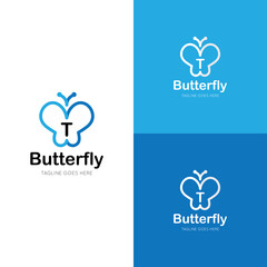 initial letter t butterfly logo and icon vector illustration design template