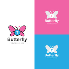initial letter t butterfly logo and icon vector illustration design template