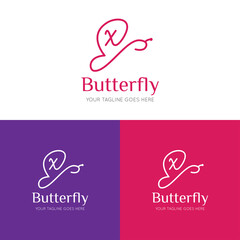 initial letter x butterfly logo and icon vector illustration design template