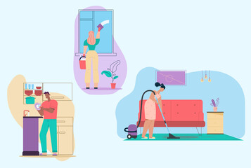 Vector character illustration of cleaning house scenes