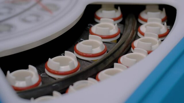 Pharmaceutical capillary electrophoresis system for biopharma drugs analysis and protein, peptide separation - close up. Automated technology, healthcare, chemistry, laboratory equipment concept