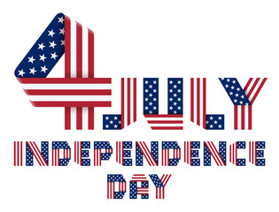 July 4, United States of America Independence Day congratulatory design with USA flag elements.