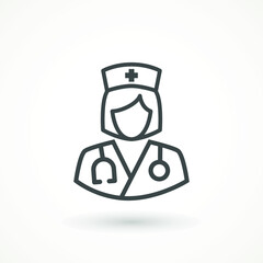 Nurse, Sister Icon. Nurse Icon - Vector Medical Assistant with Stethoscope and Cap for Health Care Services in Glyph Pictogram illustration