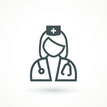 Nurse, Sister Icon. Nurse Icon - Vector Medical Assistant with Stethoscope and Cap for Health Care Services in Glyph Pictogram illustration
