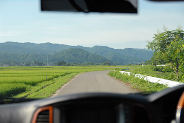 車中からの田舎の景色　田んぼの風景