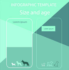 infographic Size and age dog in blue  
 background.