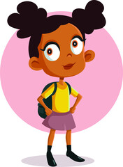 Cute School Girl Vector Cartoon Illustration