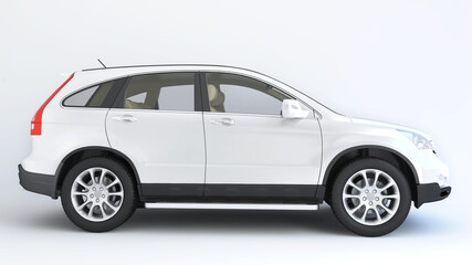 Plakat White SUV car - side view, Generic car isolated on white background, mapping image 3d render. 