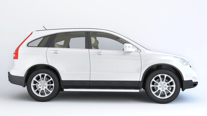 Fototapeta premium White SUV car - side view, Generic car isolated on white background, mapping image 3d render. 