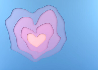 Obraz premium Abstract background, Layers of heart shape in pastel colors, Minimal style paper cut arts, 3d render.