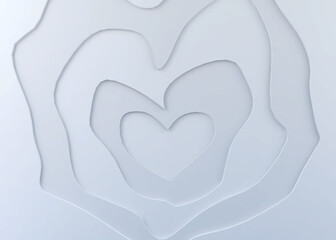 Abstract background, Layers of heart shape in white color, Minimal style paper cut arts, 3d render.