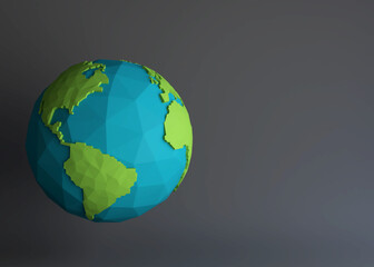 Concept for global issues : Save the world, USA and Canada side,  Green Planet - Low poly 3d illustration,  Cartoon render for poster with copy space for your text.