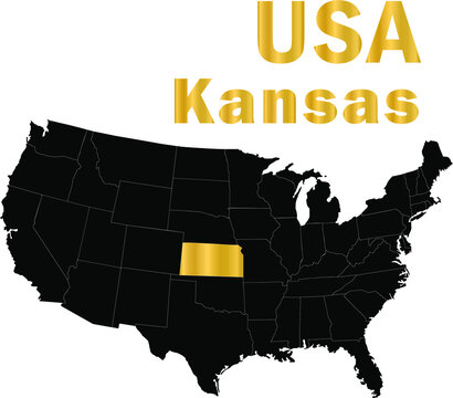 USA Kansas golden outline map